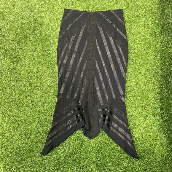 Ladies black flair skirt with satin stripes and lace detailing. - Picture 2 of 5